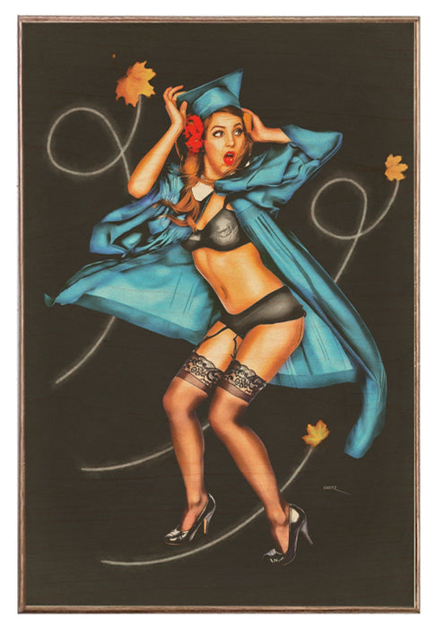 Unexpected Breeze College Grad Vintage Pin-Up Girl Art Rendering - Prints54.com