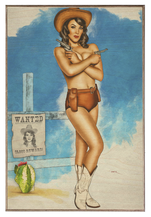 Wanted Woman Cowgirl Bandit Western Vintage Pin-Up Girl Art Rendering - Prints54.com