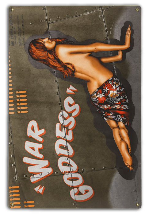 War Goddess WW2 Bomber Nose Art Vintage Pin-Up Girl Art Rendering - Prints54.com