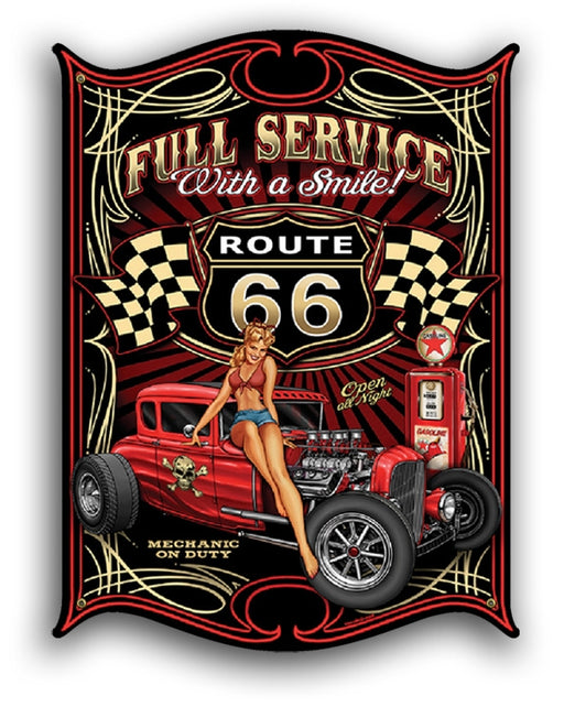 Full Service with a Smile Route 66 Americana Retro Pin-Up Girl Metal Sign - Prints54.com