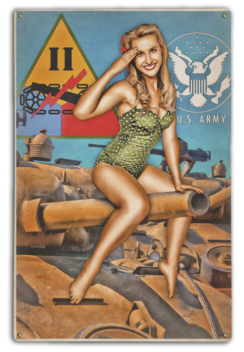 2nd Armored Division Salute Military Vintage Pin-Up Girl Art Rendering - Prints54.com