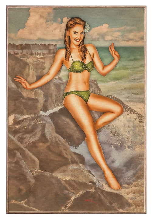 A Stunning Sight Beach Pin-Up Girl Art Rendering - Prints54.com