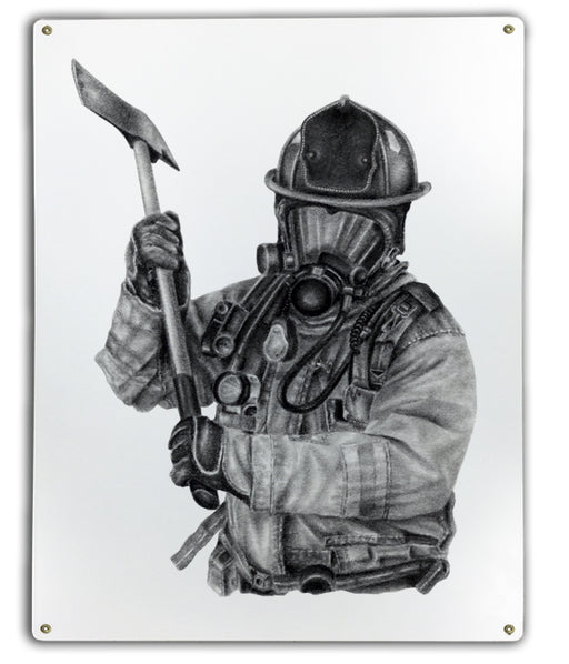 Black & White Firefighter Axe Art Rendering - Prints54.com