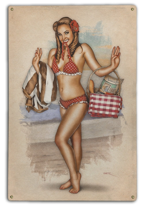 Beach Blunder Vintage Pin-Up Girl Art Rendering - Prints54.com