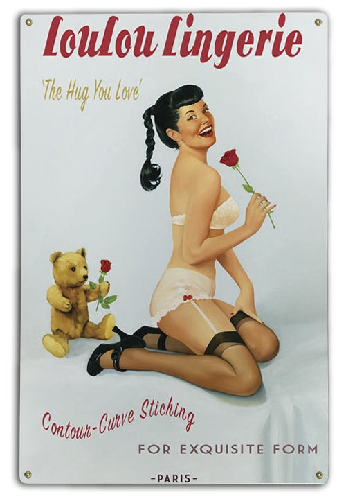 Americana Bear Behind Vintage Pin-Up Girl Stockings Art Rendering - Prints54.com