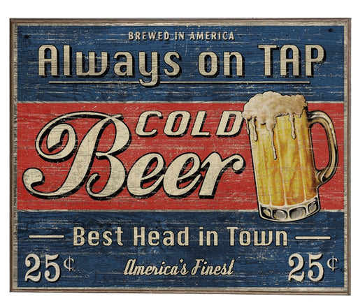 Cold Beer Always On Tap Retro Wood And Metal Sign - Prints54.com