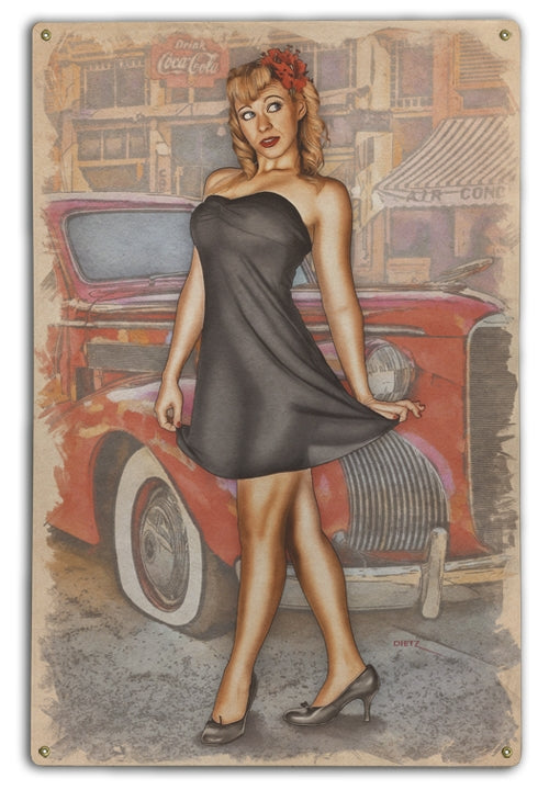 Flat Tire Pin-Up Girl Art Rendering - Prints54.com