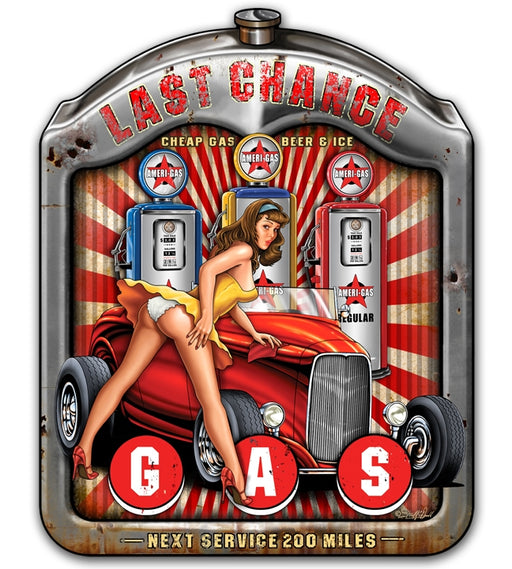 Last Chance Gas - Hotrod Radiator Pin-Up Girl Art Rendering - Prints54.com