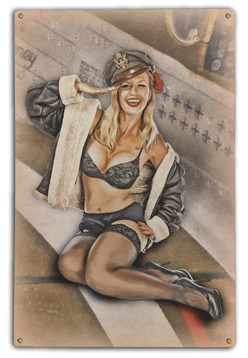 Mustang Salute WW2 Pilot Vintage Pin-Up Girl Art Rendering - Prints54.com