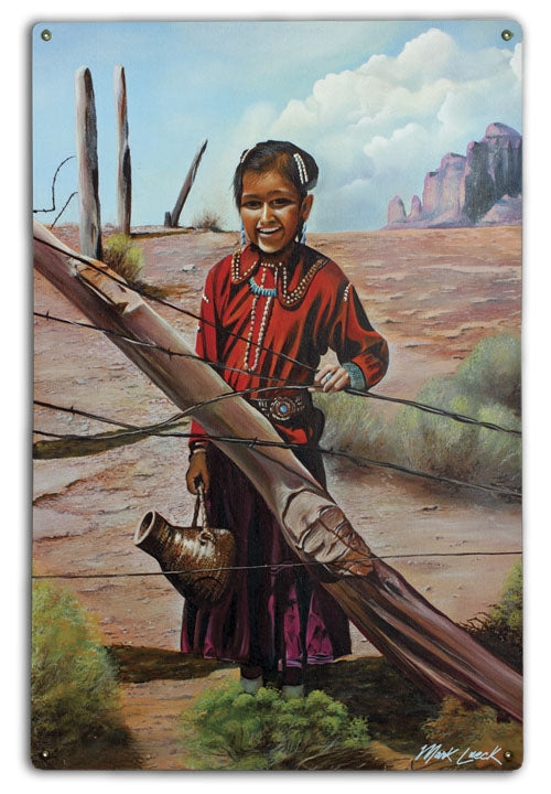 Navajo Native American Girl Nature Wood And Metal Sign - Prints54.com