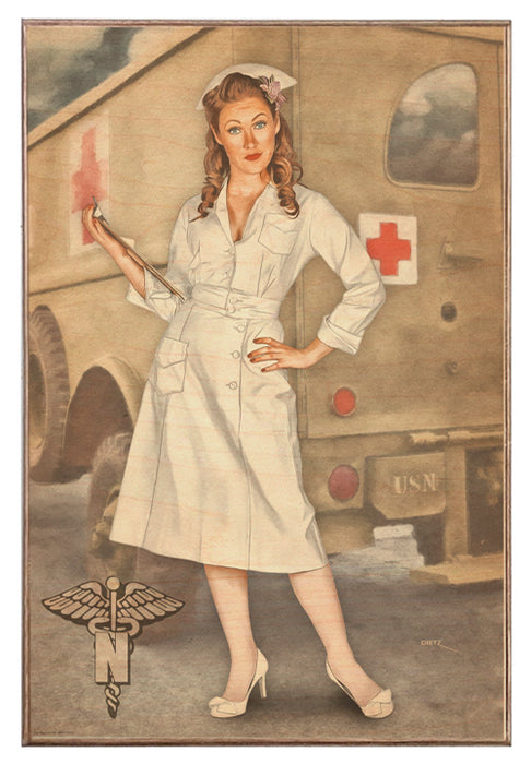 Vintage Military Pin-Up Girl Nice Nurse Ambulance Art Rendering - Prints54.com
