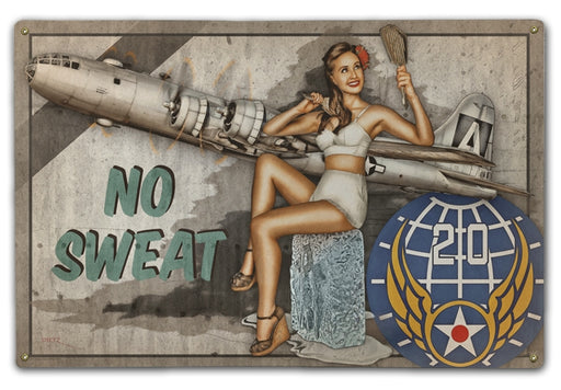 US 20th Air Force No Sweat Bomber Vintage Military Pin-Up Girl Art Rendering - Prints54.com