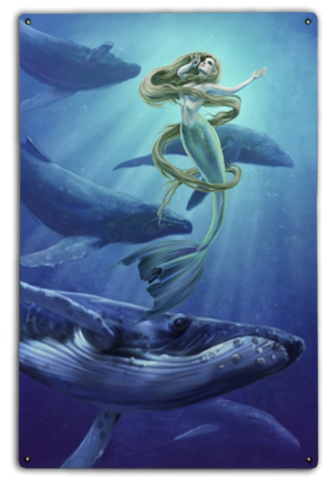 Mermaid With Whales Ocean Song Art Rendering - Prints54.com