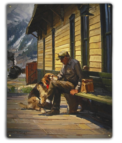 Waiting For Train Old Friends With Dog Art Rendering - Prints54.com