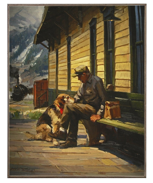 Waiting For Train Old Friends With Dog Art Rendering - Prints54.com