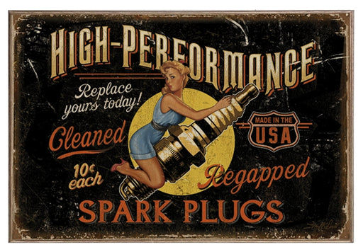 High Performance Pistons Garage Mechanic Retro Pin-Up Wood And Metal Sign - Prints54.com